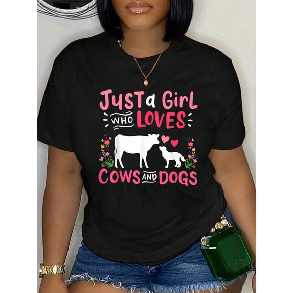Cow Lover Gift Just a Girl Who Loves Cows and Dogs Farmer T-Shirt