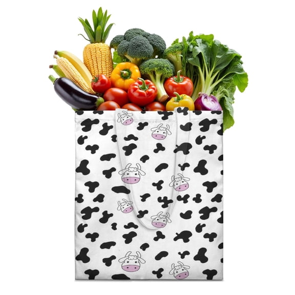 Cow Lovers Eco-Friendly Canvas Shopping Tote Bag, Durable Reusable Bag with Rustic Farm Print, Lightweight Foldable Handbag for School, Beach & Travel