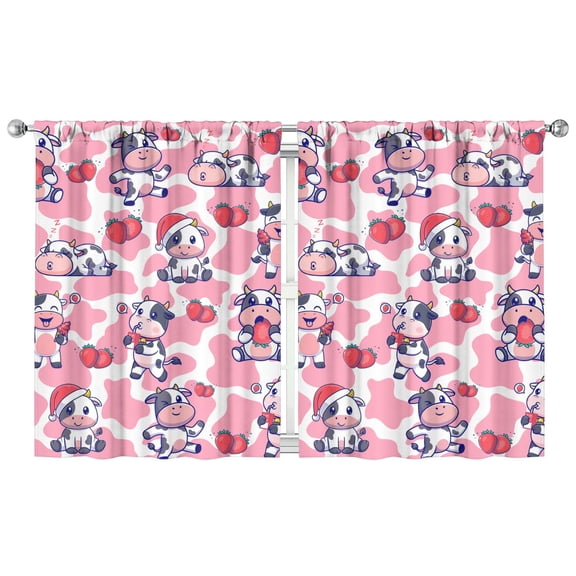 Cow Lovers Kitchen Curtains 2 Pack - Funny Bull Print Tier Curtains, Semi-Sheer Farmhouse Window Treatment Panels, 42x54 Inch, Easy Care