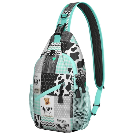 Cow Lovers Sling Backpack, Rustic Farmhouse Black and White Cow Print Crossbody Bag, Cute Buffalo and Bull Pattern for Outdoor Use