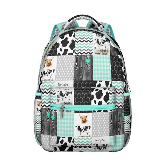 Cow Lovers Student School Backpack Durable Waterproof Composite Oxford Cloth, Scratch-Resistant, Adjustable Straps, Large Capacity, Cute Farm Print Pattern Perfect for Daily Commuting and Camping