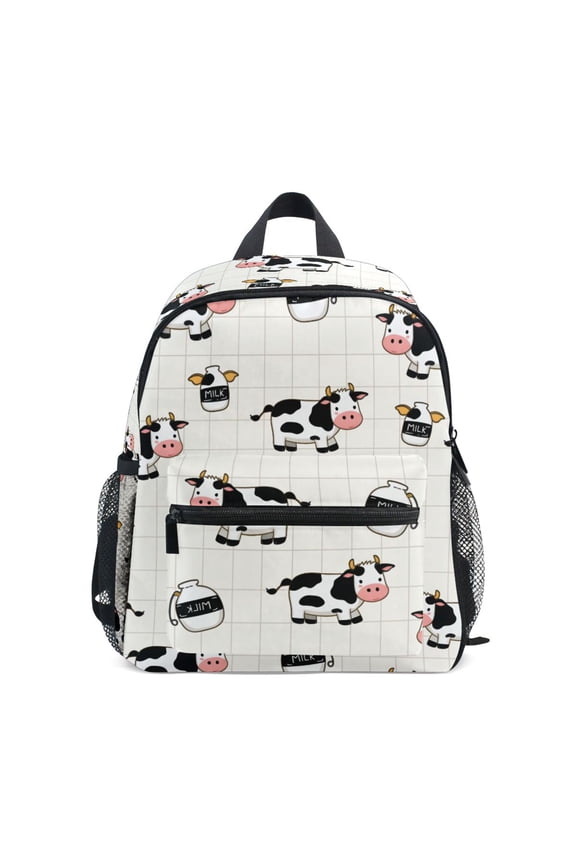 Cow Milk Bottle Mesh Pattern Mini Backpack Cute Small Backpack with Chest Strap and Whistle Ages 3-8