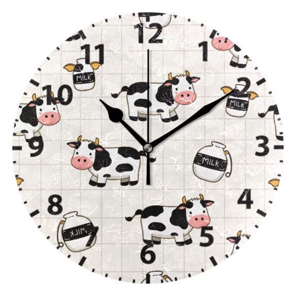 Cow Milk Bottle Mesh Pattern Wall Clock 10in Round Artistic Oil Painting Home Decor Desk Table Clock