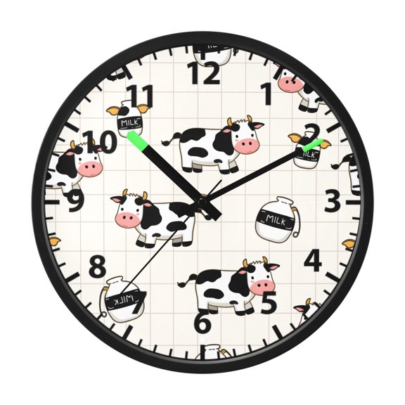 Cow Milk Bottle Mesh Pattern Wall Clock 12 Inch Voice Activated Night Light Silent Non Ticking
