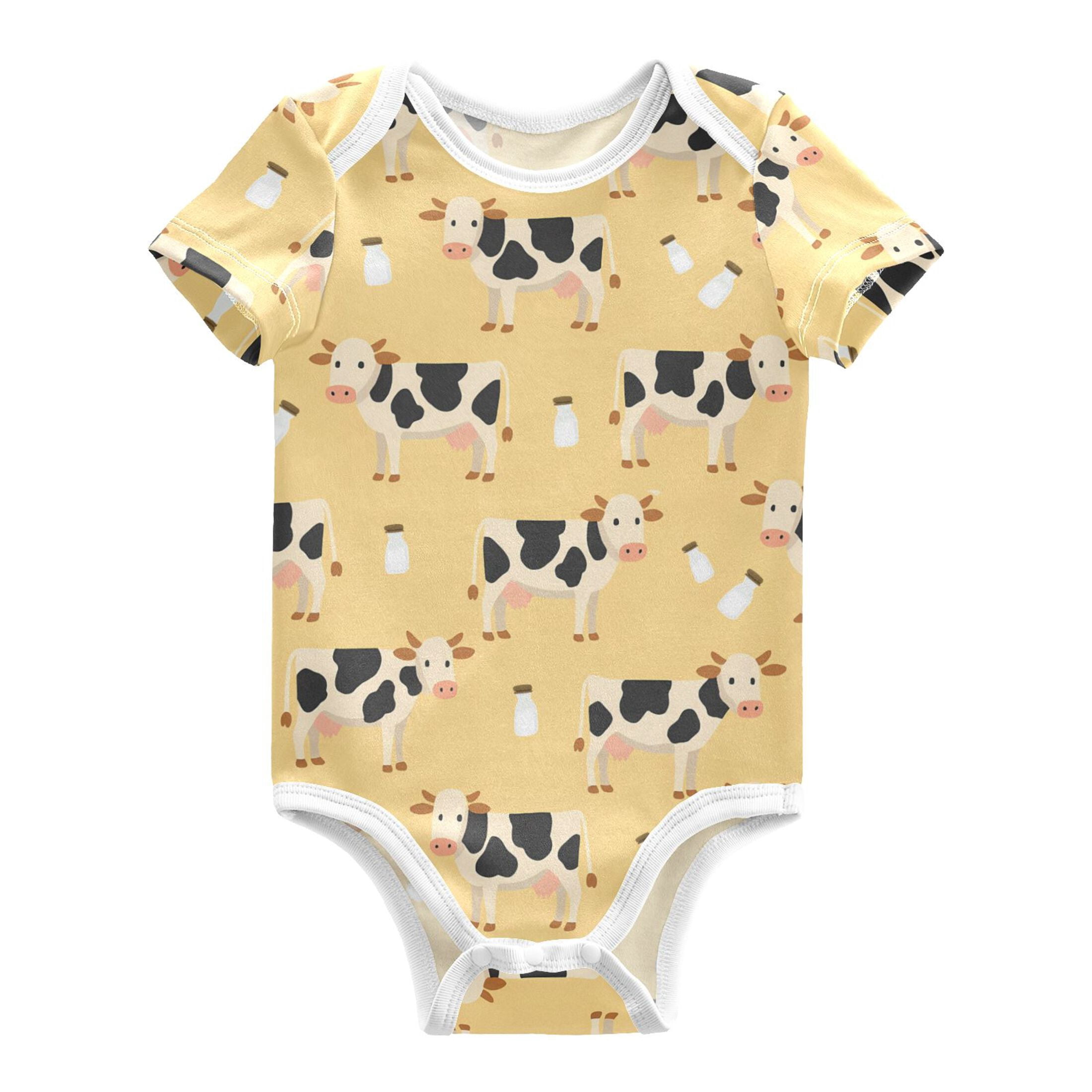 Cow Milk Pattern Baby Bodysuits 100% Cotton Short Sleeve for 0-24 ...