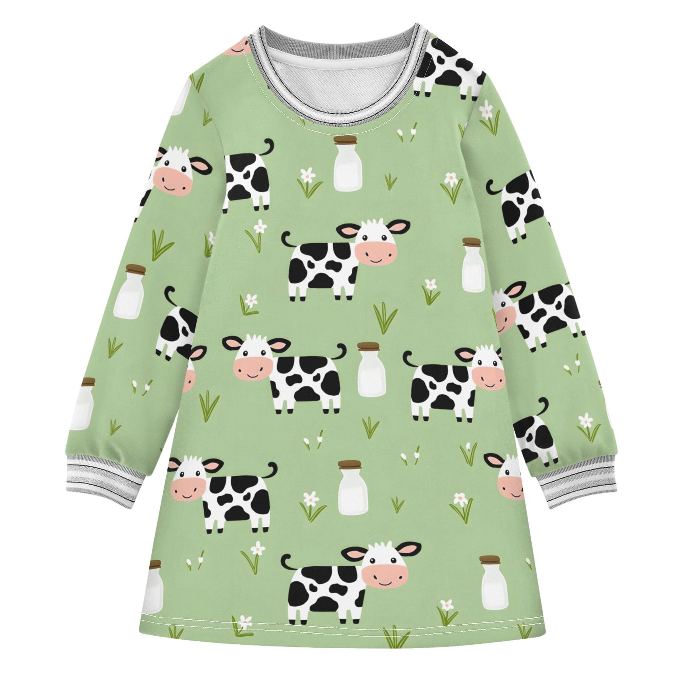 Cow Milk Pattern Girls'long-sleeved dress Thickened A-dress Warm Dress ...