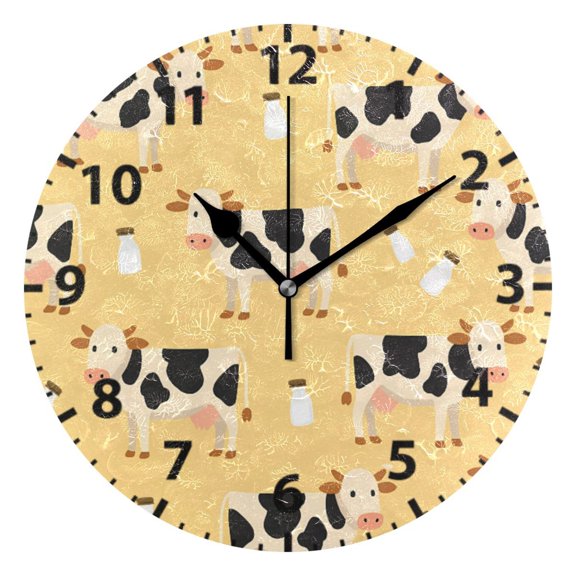 Cow Milk Pattern Wall Clock 10in Round Artistic Oil Painting Home Decor Desk Table Clock