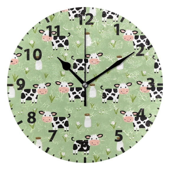 Cow Milk Pattern Wall Clock 10in Round Artistic Oil Painting Home Decor Desk Table Clock