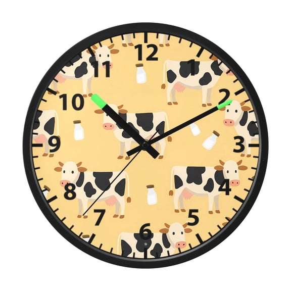 Cow Milk Pattern Wall Clock 12 Inch Voice Activated Night Light Silent Non Ticking