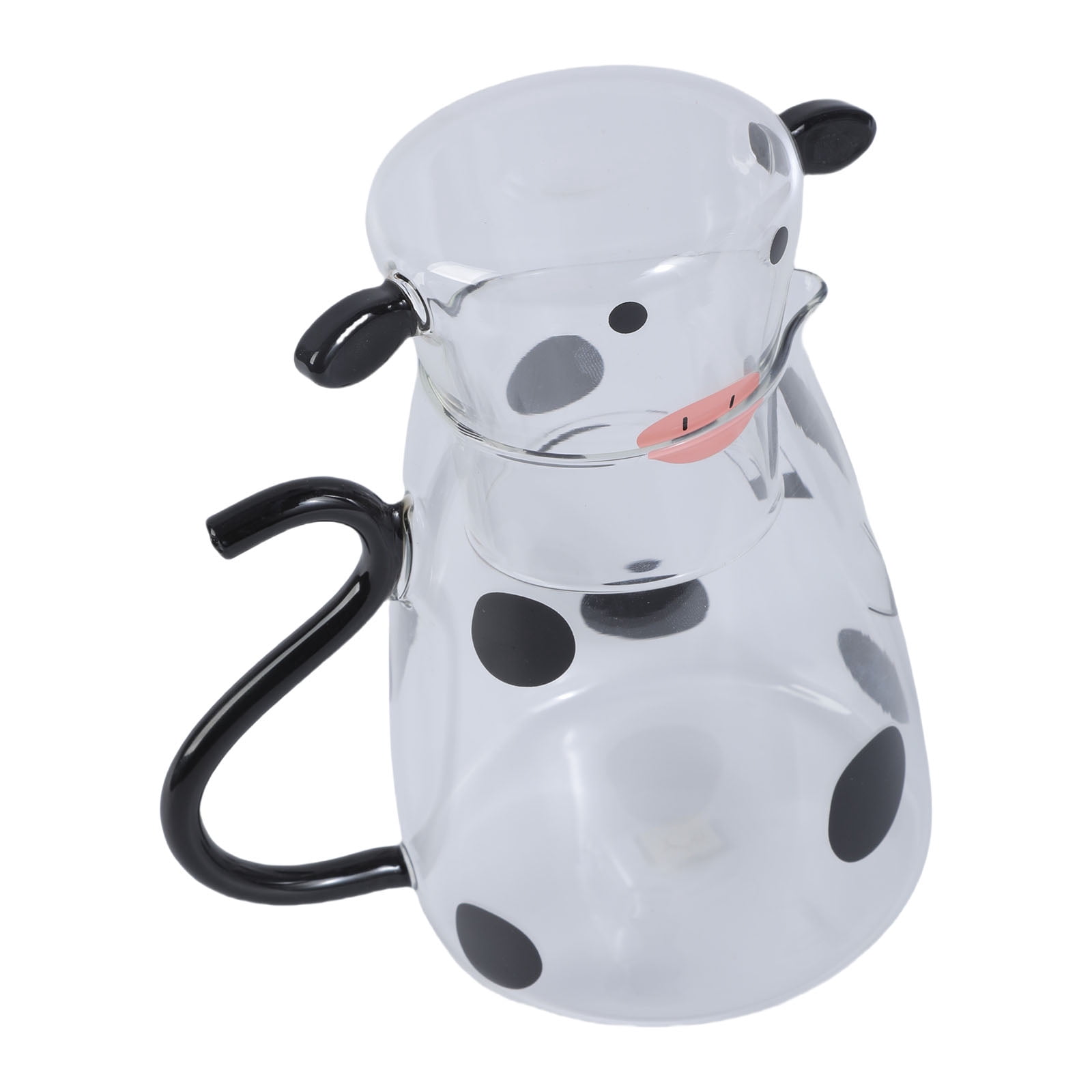 Cow Milk Pitcher Glass Water Carafe with Cup High Borosilicate Heat Resistant for Bedside Dining Table Decoration