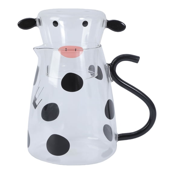 Cow Milk Pitcher Glass Water Carafe with Cup High Borosilicate Heat Resistant for Bedside Dining Table Decoration
