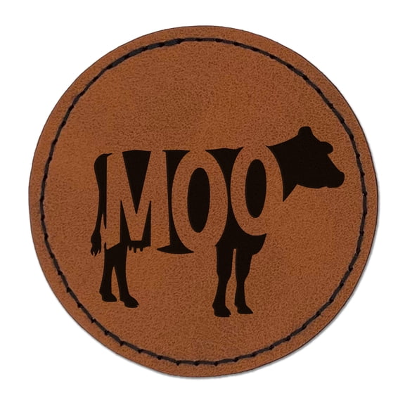 Cow Moo Farm Animal 2.5" Faux Leather Round Engraved Iron-On Patch - Brown