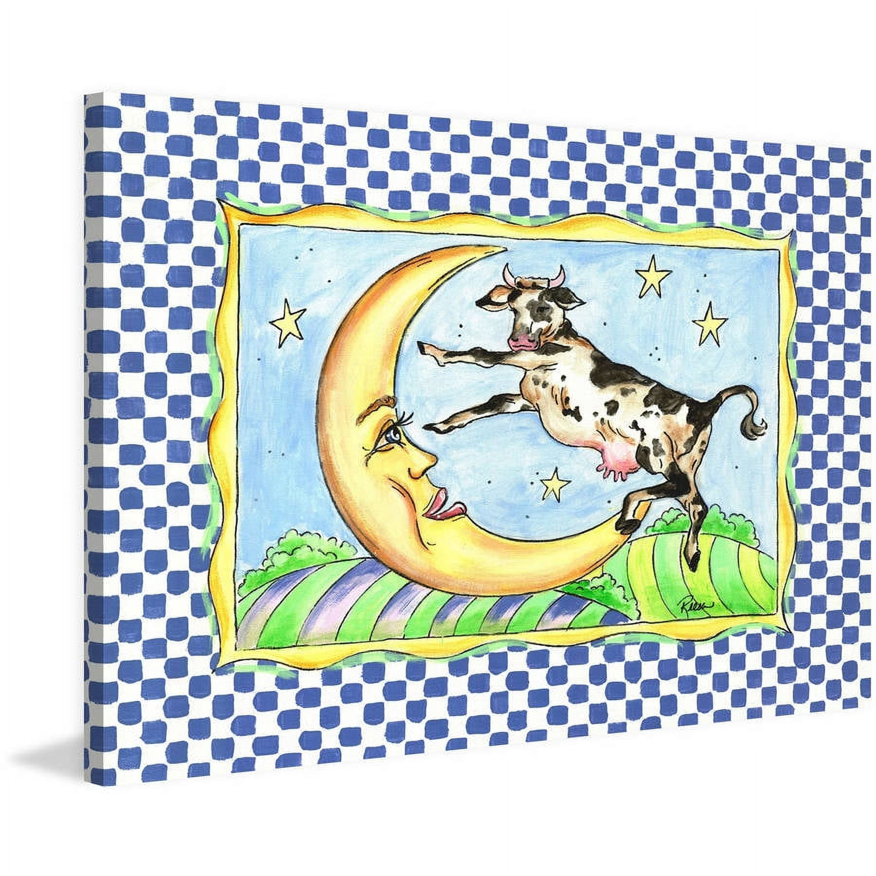 "Cow & Moon" by Reesa Qualia Painting Print on Wrapped Canvas