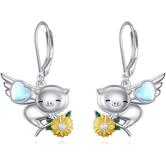 Cow/Moth/Dragonfly/Monkey/Elephant/Axolotl/Pig/Owl/Snack/Starfish Earrings Sterling Silver Sunflower Earrings Dangle Drop Earrings Animal Jewelry Birthday Gift for Women