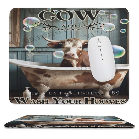 Cow Mouse Pad, Cow in Bathtub Mouse Mat Square Mouse Pad Non Slip Rubber Base MousePads for Office Laptop 10"x12"