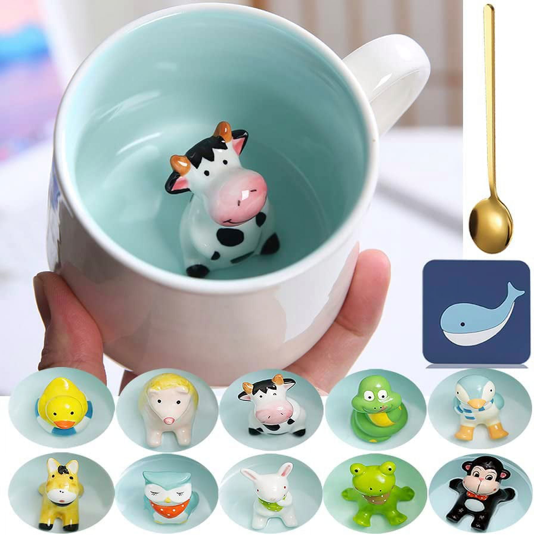 Cute Ceramic Coffee Mug Tea Cup Hidden 3D Cow With Spoon Lid Stuff Funny  Cool Christmas