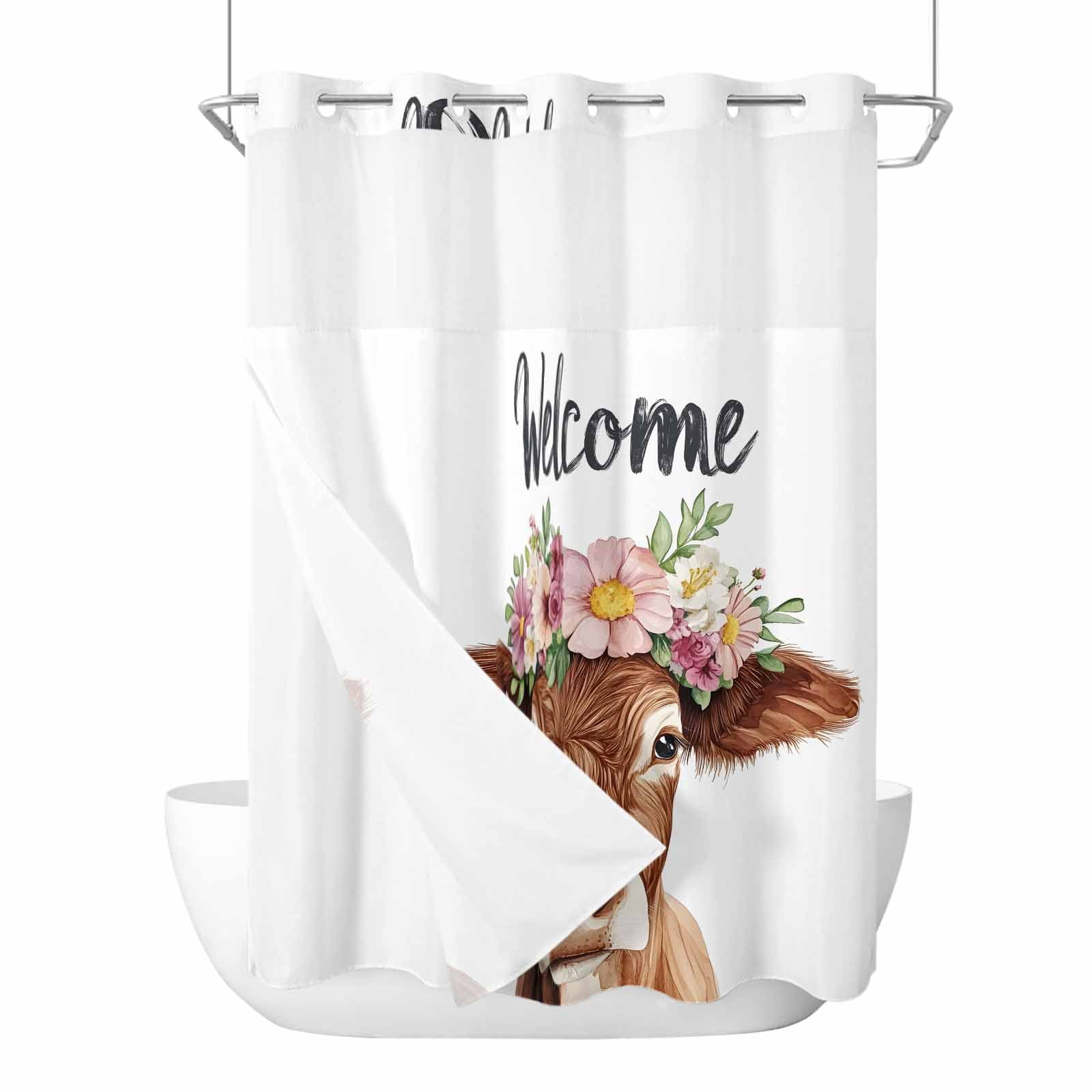 Cow No Hooks Shower Curtain with Snap-in Liner Welcome Shower Curtains ...