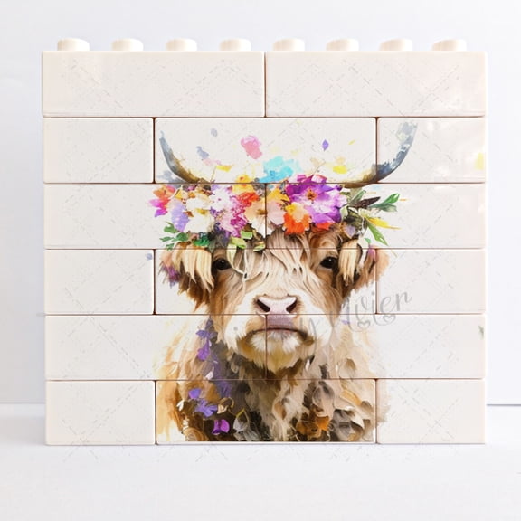 Cow Novelty Desk Plaque Funny Building Brick Animal Block Puzzle Horizontal Shaped Picture Gift for Classmate Unique Desk Sign Decorative Sign for Table Shelf