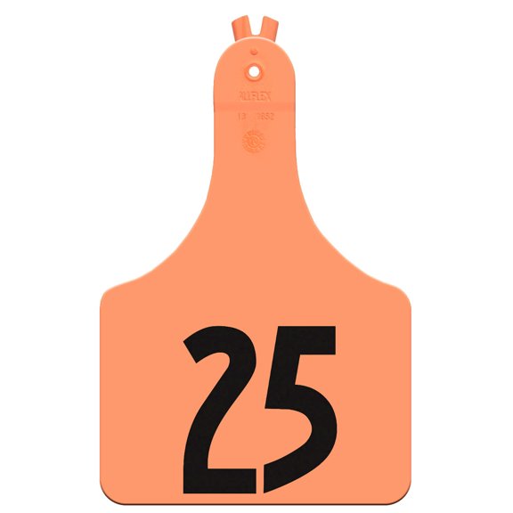 Cow Numbered A-Tags pkg of 25 Color: Orange Number: 1-25