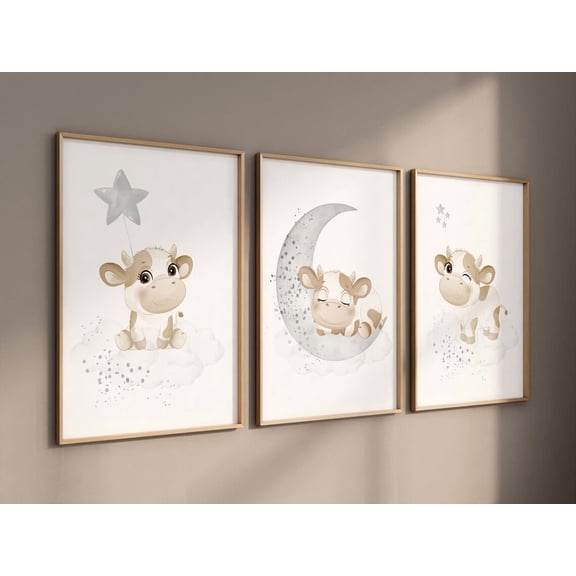 Cow Nursery Decor Grey Nursery Neutral Nursery Nursery Wall Art Cow Moon Stars Gender Neutral Gray Nursery Art Gender Neutral 50, Stretched Canvas