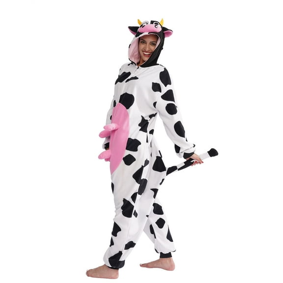Cow Onesie Adult Halloween Onesies for Adults, Cow Costume Adult Women Funny Animal Cosplay Costume One Piece Pajamas