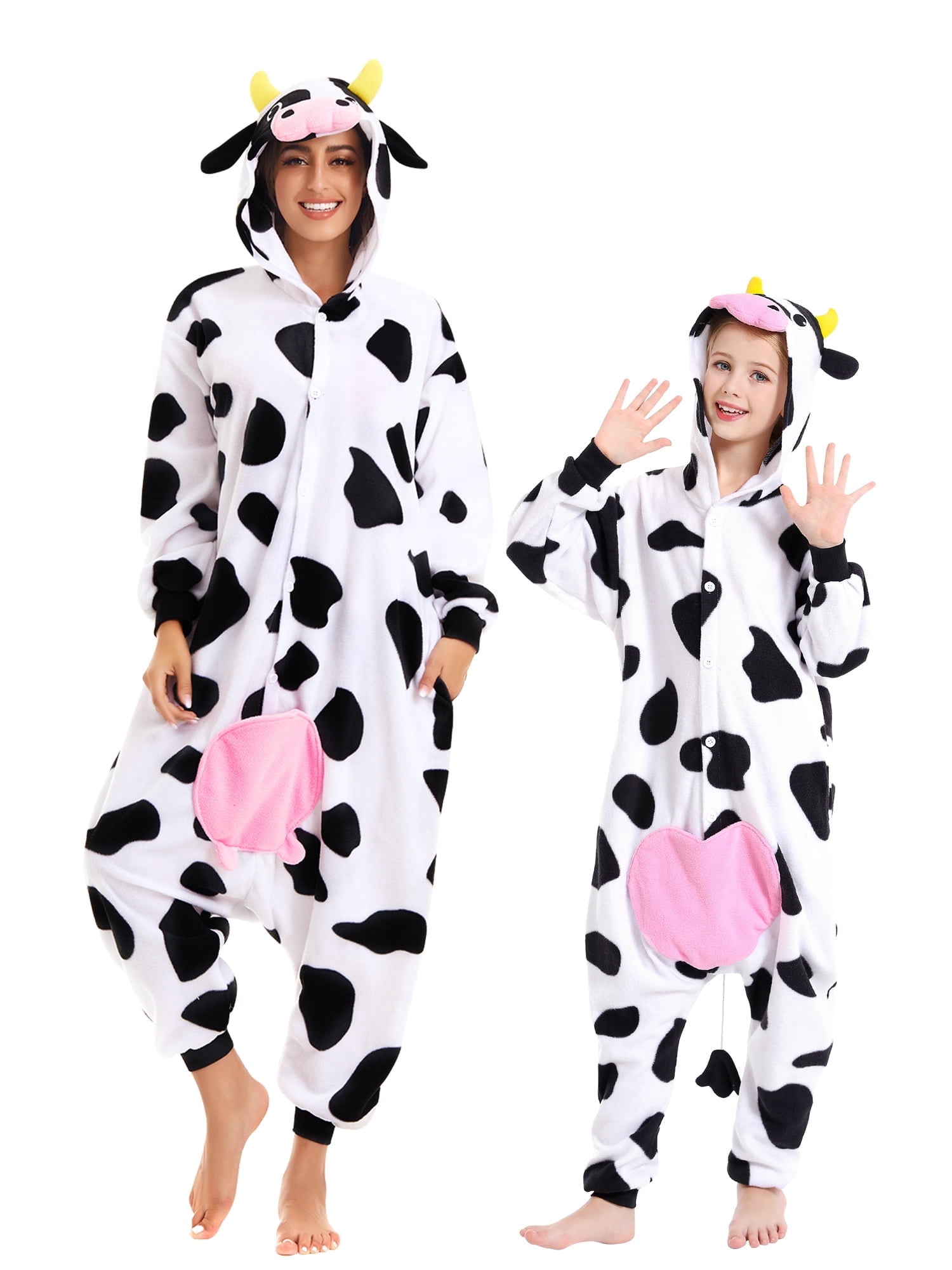 Cow Onesie Adults Unisex Animal Pajama Polyester One-Piece Sleepwear for Women and Men Large