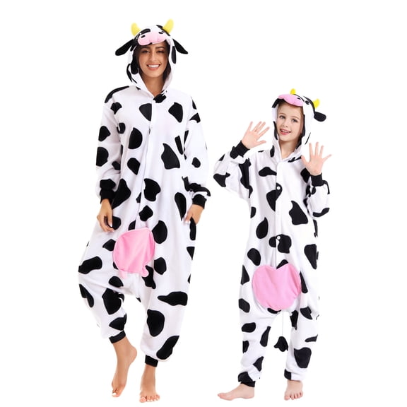 Cow Onesie Adults Unisex Animal Pajama Polyester One-Piece Sleepwear for Women and Men Medium