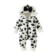 thumbnail image 1 of Cow Onesie Baby Soft Cotton One Piece Front Zip Hooded Jumpsuit Long Sleeve Animal Boy Girl Christmas Outfit, 9-12M, 1 of 7