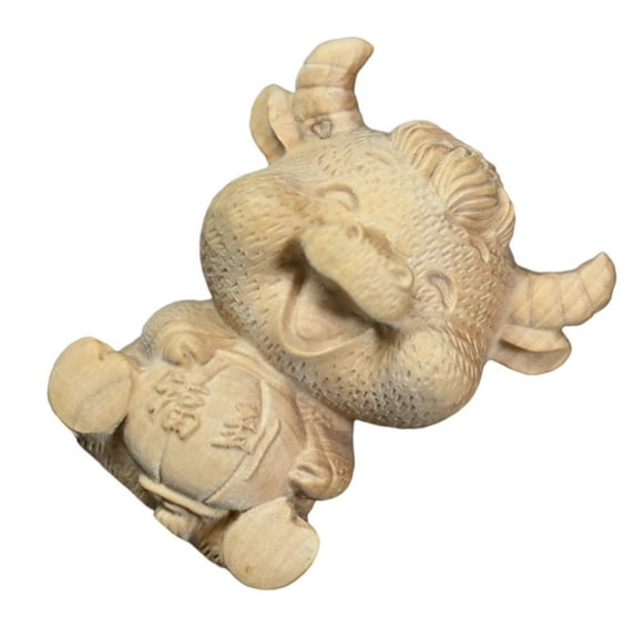 Exquisite Carved Wood Craft Cow Decor Desktop Ox Decoration