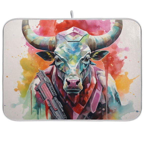 Cow Painting Dish Drying Mat Dish Drainer Rack Mats Water Absorbent Non-Slip Easy Clean Heat Resistant for Kitchen Counter