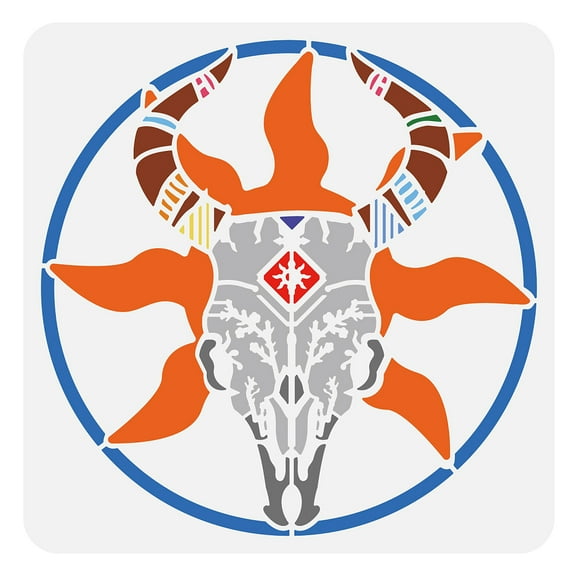 Cow Painting Stencil 11.8x11.8 inch Large Western style Drawing Template Aztec Pattern Stencil for Painting Plastic PET Animal Theme Template for Home Wall Furniture Decoration