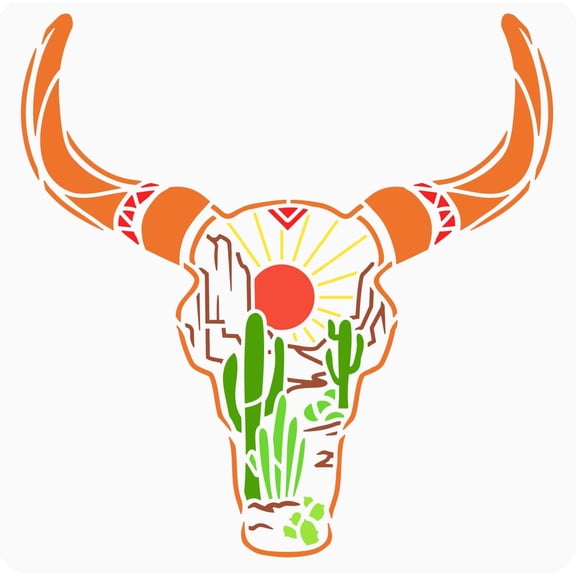 Cow Painting Stencils 11.8x11.8 inch Plastic Desert Landscape Drawing Painting Stencils Bull & Cactus Sun Pattern Stencils Animal Stencils