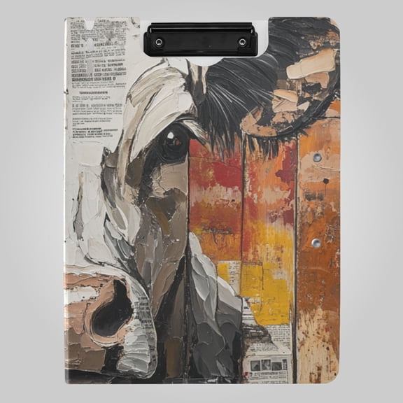 Cow Painting on Red Wood Board Foldable Binder Folder Clipboard with Pen Slot Double Clips A4 Size File Storage