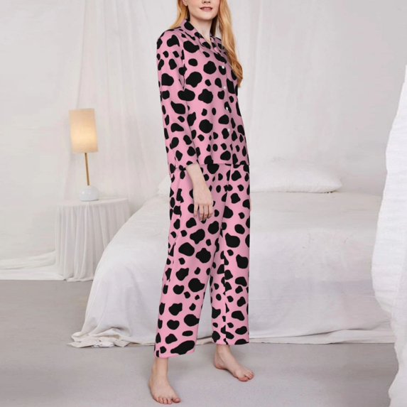 Cow Pajamas Lady Animal Print Trendy Leisure Sleepwear Autumn 2 Pieces Vintage Oversize Graphic Pajamas Set