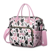 Cow Pattern Black Pink Lunch Box for School,Insulated Large,Lunch Bag,Loncheras Para Mujer,Leakproof Lunch Bag for School,Beach,Travel,Picnic,Camping