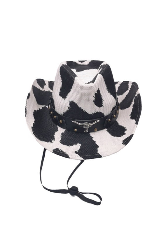 Cow Pattern Cowboy Hat Wear Resistant for Proms Banquets Party Ethnic Cowboy Hat for Adult Teen Taking Photo