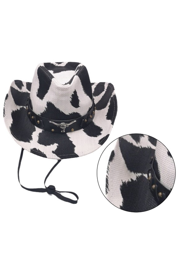 Cow Pattern Cowboy Hat Wear Resistant for Proms Banquets Party Ethnic Style Cowboy Hat for Teen Taking Photo