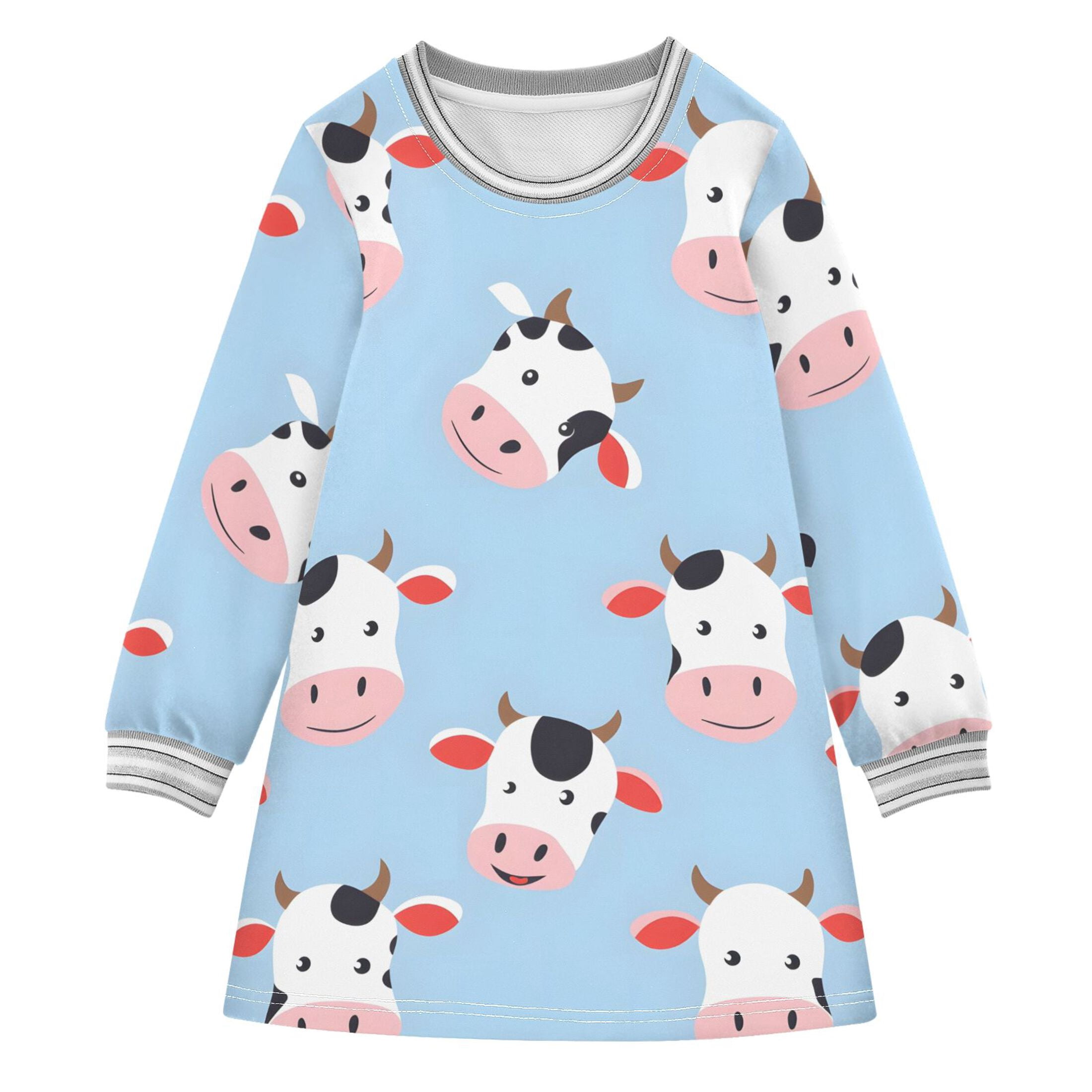 Cow Pattern Girls'long-sleeved dress Thickened A-dress Warm Dress Basic ...