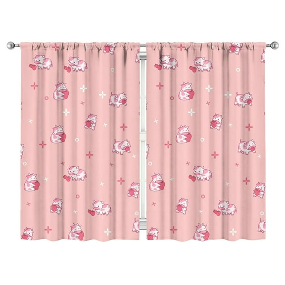 Cow Pattern Kitchen Curtains 2 Pack - Black and White Bull Print, Farmhouse Caf Curtains, Semi-Sheer Window Treatment, 52x84 Inch