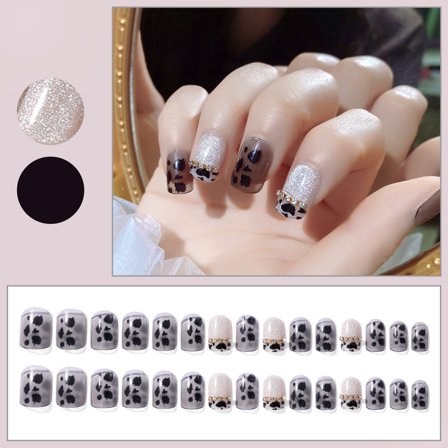 Cow Pattern Nails 24 Pack Acrylic Nail Stickers Removable Reusable Designs For Women And Girls