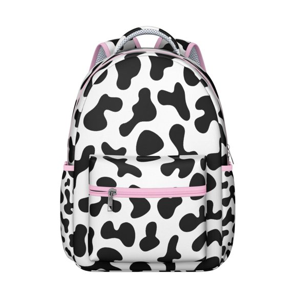Cow Pattern Students Backpack Black and White Farmhouse Design Cute Cartoon Rustic Animal Print School Bag for Student and Student