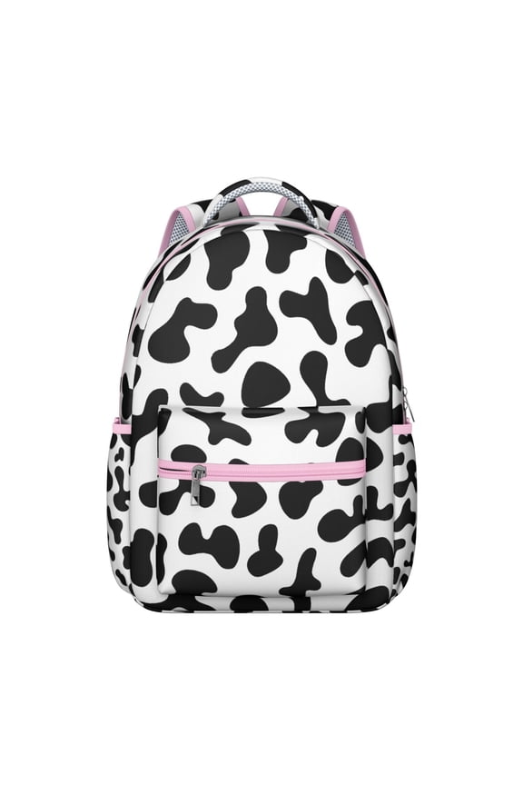 Cow Pattern Students Backpack Black and White Farmhouse Design Cute Cartoon Rustic Animal Print School Bag for Student and Student