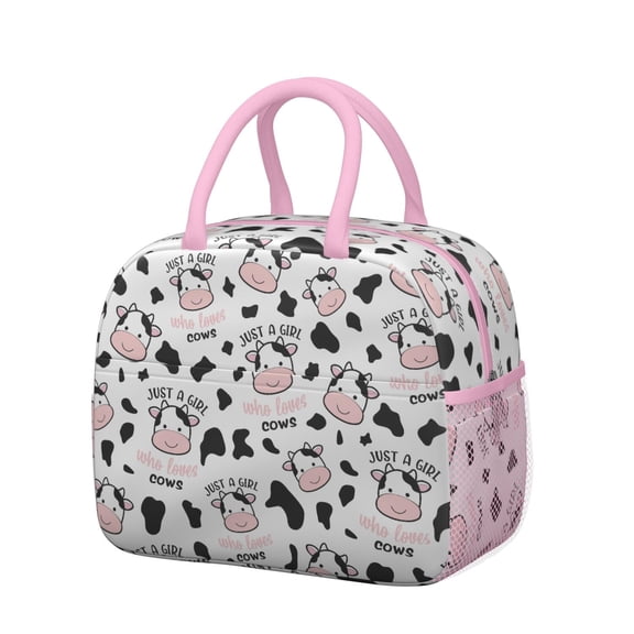 Cow Pattern Thermal Lunch Bag - Reusable Insulated Lunch Box for Women & Students, Waterproof & Lightweight, Rustic Farm Design with Reinforced Handles, Perfect for Office or Picnic