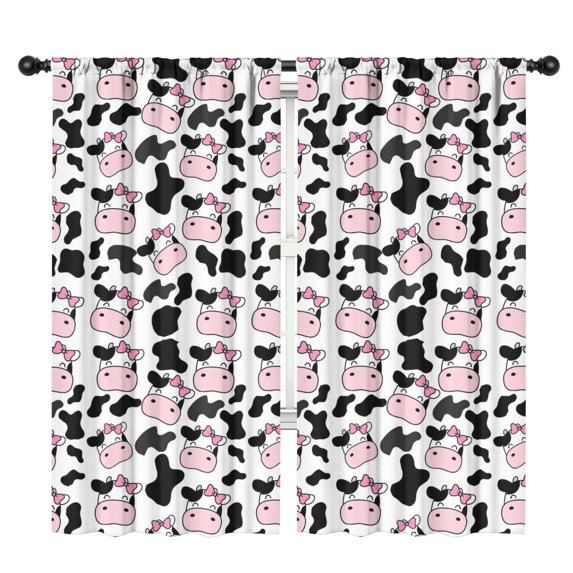 Cow Pattern with Pink Bows Blackout Kids Curtains,Childrens Insulated Curtains Set Of 2,Bedroom Essentials,Toddler Room Decor 42x84in(106x213cm)