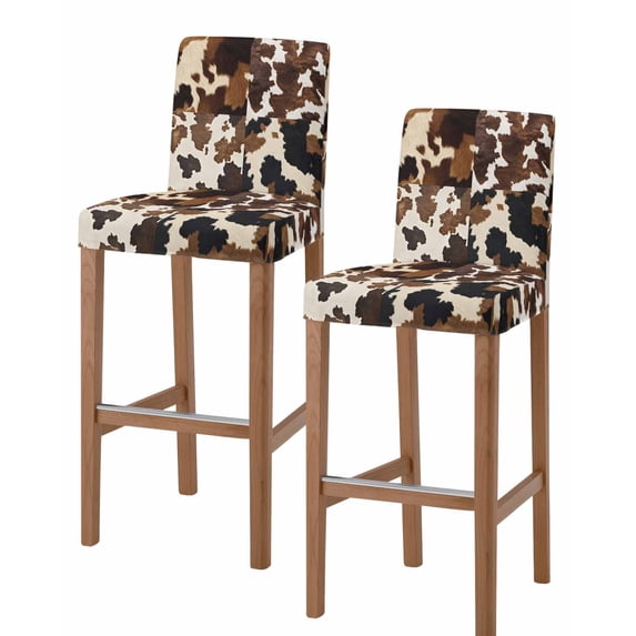 Cow Patterned Bar Stool Covers Set of 2, Vintage Farmhouse Abstract Country Western Stretch Washable Bar Chair Covers with Backs, Removable Pub Counter Height Chair Cover for Kitchen Dining Room Cafe