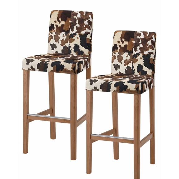 Cow Patterned Bar Stool Covers Set of 2, Vintage Farmhouse Abstract Country Western Stretch Washable Bar Chair Covers with Backs, Removable Pub Counter Height Chair Cover for Kitchen Dining Room Cafe