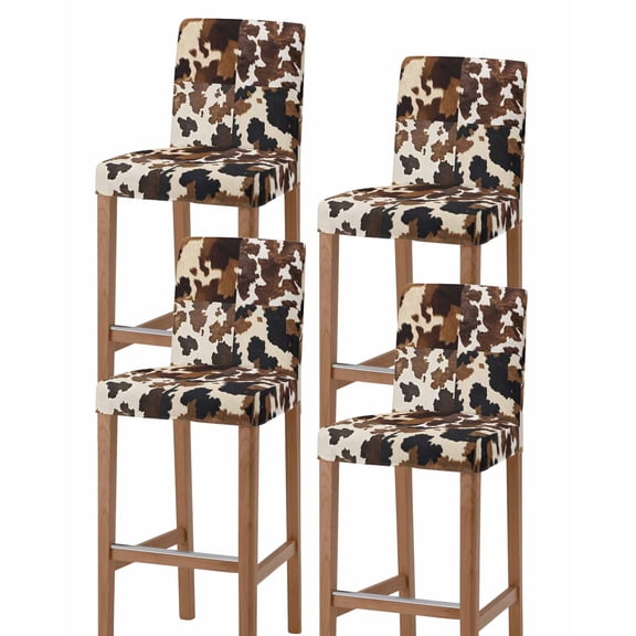 Cow Patterned Bar Stool Covers Set of 4, Vintage Farmhouse Abstract Country Western Stretch Washable Bar Chair Covers with Backs, Removable Pub Counter Height Chair Cover for Kitchen Dining Room Cafe