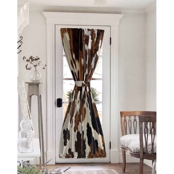 Cow Patterned Blackout Door Curtains for French, Glass,Front, Back, Patio Door, Vintage Farmhouse Abstract Country Western Thermal Insulated Rod Pocket Window Curtain Drapes With Tiebacks 25"x72"