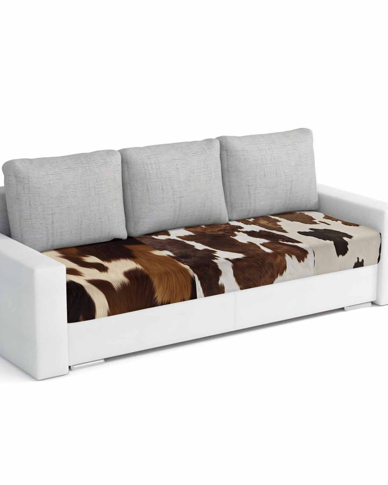 Cow Patterned Couch Cushion Covers,Stretch Seat Cushion Covers for Sectional Sofa,Vintage Farmhouse Abstract Country Western L-shaped Sofa&nbsp;Slipcovers Furniture Protector W/ Elastic Straps 1Pcs,L