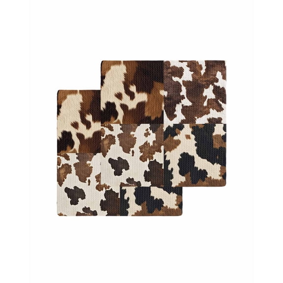 Cow Patterned Kitchen Dish Towels for Drying Dishes Set of 2, Vintage Farmhouse Abstract Country Western Waffle Weave Microfiber Terry Hand Tea Bathroom Towels Quick Dry & Absorbent Towel 12x12